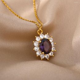 Pendant Necklaces Fashion Luxury Inlaid White Drill Sunflower Necklace For Women Jewerly Blue Colour Oval Crystal Wedding Collier Femme