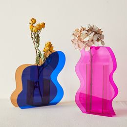 Vases Nordic Rainbow Colourful Acrylic Vase Art Geometric Sunlight Sunrise Daybreak for Home Decorations Desktop Decor 230221