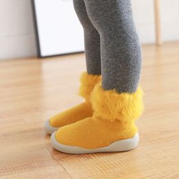First Walkers Autumn and winter plus velvet thickening baby floor socks non-slip baby toddler shoes rubber bottom baby floor shoes 230220