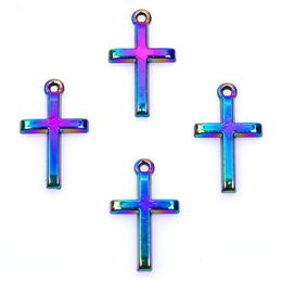 Charms 10Pcs/Lot 24X14Mm Rainbow Color Cross Pendant Alloy Floating Fit For Necklace Bracelet Locketcharms Drop Delivery 202 Dhvfg