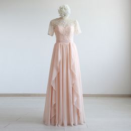Casual Dresses Pink Chiffon Lace Cap Sleeves FloorLength ALine Mother Of The Bride Custom Made 230221