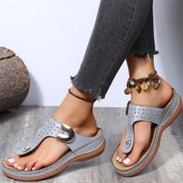 Sandals Summer Beach Wedges Ladies Shoes for Retro Casual Women Flat Platform Midheel Shoe Flower Flipflops 230220