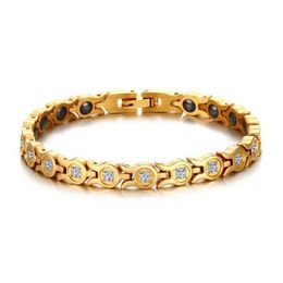 Bangle Stainless Steel Tulip Shape Chain Inlay Zircon&black Hematite Stone Gold Plating Bracelets Bangles For Women Christmas Jewelry