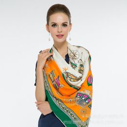 Designer brand 100% silk scarf high-end soft thick scarves classic printed women's shawl size 90x90cm