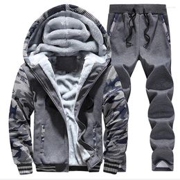 Men's Hoodies Winter Set Fleece Thick Jackets Pant Tracksuits Male Sweatshirt Casual Men Camouflage Coats 5XL J6T138