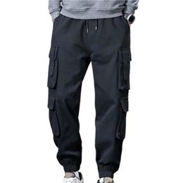 Men's Pants Streetwear Men Harem Joggers Fleece Elastic Waist Thicken Multi Pockets Cargo Hip Hop Casual Sweatpants 230221