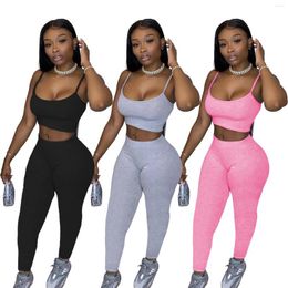 Women's Two Piece Pants Fitness Sporty Workout Set Women Tracksuit Strap Active Wear 2 Outfits Crop Top And Matching Sets 2023