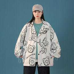 Men's Jackets Clothing Couples 2023 Neutral Fashion Bear Graffiti Loose Large Jacket Printing Long Sleeve Coat Recommend CollegeMe