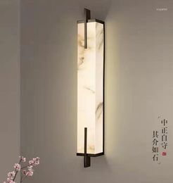 Wall Lamps Chinese-style Living Room TV Background Post-modern All-copper Marble Bedroom Corridor Aisle Bedside Lamp