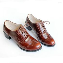 Dress Shoes High-quality Genuine Leather Thick Heel Women's Brown Black Oxford For Women Vintag Zapatos Muje