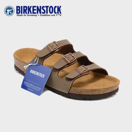 Slippers Factory Designer Birkinstocks Germany Boken Cork Slippers Men's Shoes Women's Florida Boken Leather Three-button Beach Sandals