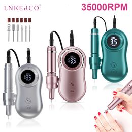 Nail Art Equipment Lnkerco 35000RPM Nail Drill Machine LCD Display Rechargeable Nail Master For Manicure Portable Nail Drill Milling Machine Tools 230310