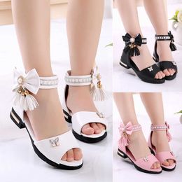 Sandals Fashion High Heels Girl Shoes White Black Pink Leather sandalias Kids Party Dance Bow Shoes Size 27-37 SandalsCSH1403 R230220