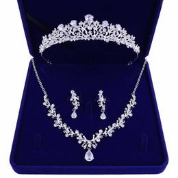 Tiaras Luxury Crystal Leaf Bridal Jewelry Sets Rhinestone Crown Tiaras Necklace Earrings Set for Bride African Beads Jewelry Sets Gift Z0220