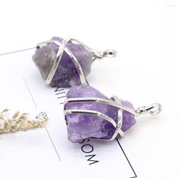 Charms Natural Stone Quartz Pendants Irregular Healing Crystal Amethyst Wire Wrapped For Jewellery Making Women Necklace