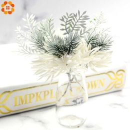 Decorative Flowers Wreaths 1 Bundle Artificial Flowers Pine Plants Grass Flower For Wedding Party DIY Craft Scrapbook Fake Flowers Christmas Decoration T230217