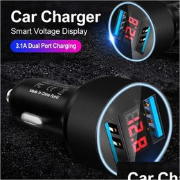 Car Charger 3.1A For Cigarette Lighter Usb Voltage Display Adapter Fast Charging Phone Samsung Huawei Xiaomi Oppo Drop Delivery Auto Dhqgh
