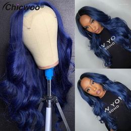 13x4 Dark Blue Lace Front Wig Human Hair 30 Inch Loose Body Wave Wigs Preplucked Brazilian