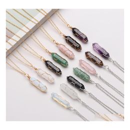Pendant Necklaces Hexagonal Cylindrical Crystal Necklace Natural Stone Wire Wrap For Women Men Fashion Jewellery Drop Delivery Pendants Dhykx