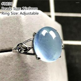 Cluster Rings Top Natural Aquamarine Beads Jewellery For Women Lady Man Love Gift Silver Clear Gemstone Oval Crystal Adjustable Size Ring