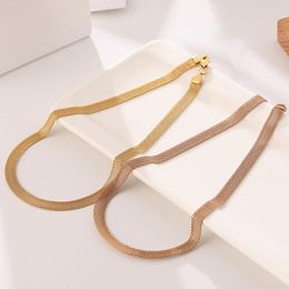 Chains Wide Mesh Necklace For Women Girls Rose Gold Stainless Steel Accessoire Charms Jewelry Gift Wholesale(GN265)