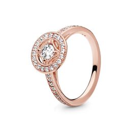 Authentic Sterling Silver Vintage Circle RING for Pandora CZ Diamond designer Wedding Jewelry For Women Girlfriend Gift Rose Gold luxury Rings with Original Box