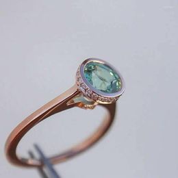 Cluster Rings Exquisite Grace Rose Gold Plated Round Cut Green Crystal Bridal Engagement Wedding Ring Anniversary Gifts Women Jewelry