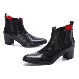 7cm High Heel Men's Boots Shoes Pointed Toe Black Ankle Boots Men Slip on Business/Party/Wedding Botas! 37-46!