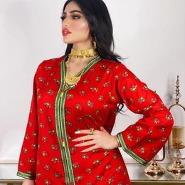 Ethnic Clothing AB016 Red Djellaba Woman Leisure Maxi Dresses Female Turkey Robe Clothes 2023 Long Flared Sleeve Plus Size Ramadan Islam