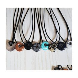 Pendant Necklaces 18Mm Tiger Eye Assorted Natural Stone Gogo Donut Necklace Simple Stylish Big Hole Loose Beads Charm Mjfashion Drop Dhmbv