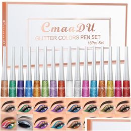 Eyeliner Cmaadu 16 Colour Liquid Shiny Sequins Glitter Powder Quickdrying Long Lasting Nonsmudge Eyes Shadow Makeup Drop Delivery Hea Dhele