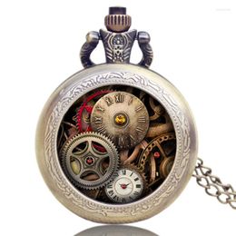 Pocket Watches Retro Watch Antique Design Gear Quartz Steampunk Chain Gift For Men Woman Birthday