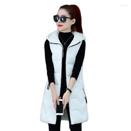 Women's Trench Coats Vest Women White Sleeveless Hooded Down Cotton 2023 Autumn Winter Korean Fashion Slim Long Red Jackets Feminina CX1355