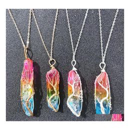 Pendant Necklaces Dyed Colour Healing Crystal Stone Pillar Charms Twine Tree Of Life Wire Wrap Quartz Jewellery Gif Baby Drop Delivery P Dhvit