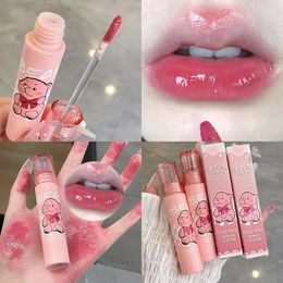 Lip Gloss Cute Bear Glaze Mirror Watery Glass Women Lipstick Non-stick Cup Long Lasting Moisturizing Silky Makeup