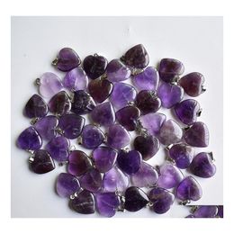 Charms Love Heart Stone Beads Pendants 20Mm Wholesale Natural Amethysts For Diy Jewelry Making Women Gift Drop Delivery Findings Comp Dhowh