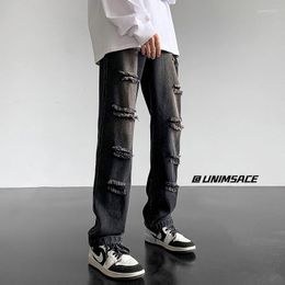 Men's Jeans Blue Black Baggy Men Fashion Retro Ripped Straight Japanese Streetwear Hip Hop Loose Denim Pants Mens Trousers