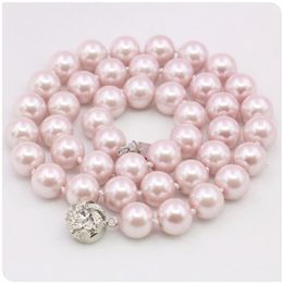 Chains 10mm Pink Round Shell Pearl Necklace Women Girls DIY Accessories Fashion Jewellery Making Design Rose Clasp Hand Mand OrnamentsChains