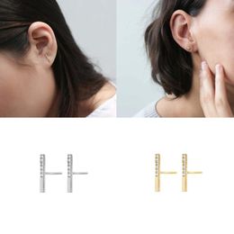 Hoop Earrings Geometric Clear Zircon Bar Stud For Women Minimalist Style Piercing Simple Punk Party Fashion Jewerly Gifts