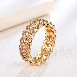 Cluster Rings Cuban Link Ring For Men Iced Out Gold Colour Crystal Zircon Mens Punk Accesorios Hippie Rock Fashion Hip Hop Women Jewellery