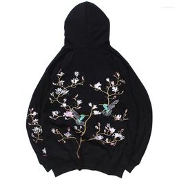 Men's Hoodies Hip Hop Hoodie Sweatshirt Embroidered Bird Floral Mens Streetwear Harajuku Pullover Loose Cotton Sweat Shirt Autumn J924