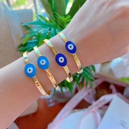 Bangle 5Pcs Gold Enamel Oval Shape Blue Eyes Plated Open 2023 Lucky Turkish Eye Jewelry Fashion