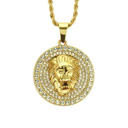 Domineering Round Lion Head Pendants Necklace Zircon Real Gold Plated Jewelry