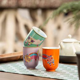 Cups Saucers Funny Tiger Chinese Green Tea Cup Ceramic Orange Teacup Purple Beautiful Cartoon Teaware A Of Ceremony