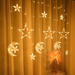 Other Festive Party Supplies Star Moon Curtain Garland String Light Aid EID Mubarak Ramadan Decoration for Home Islam Muslim Arabic Party Supplies Decor 230220