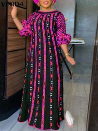 Casual Dresses VONDA Women Summer Maxi Sundress Vintage Printed Casual Loose Bohemian Robe Femme Kaftan Lantern Sleeve Party Long Vestidos 230221