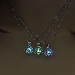 Pendant Necklaces Yachu Luminous Glowing In The Dark Moon Lotus Flower Shaped Necklace For Women Yoga Prayer Buddhism Jewelry