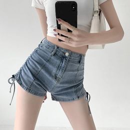 Women's Shorts Korean Fashion Drawstring Women Black Grey High Waist Denim Short Pants Female Club Sexy Bodycon Jeans