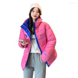 Women's Trench Coats 2023 Winter Short Cotton Padded Women Parka Color Contrast Female Stand-up Collar Fashion Jackets Thick Casual Outwear
