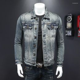 Men's Jackets Mens Motorcycle Biker Denim Vintage Embroidered Jeans Coat Autumn Casual Top Fashion Outwear